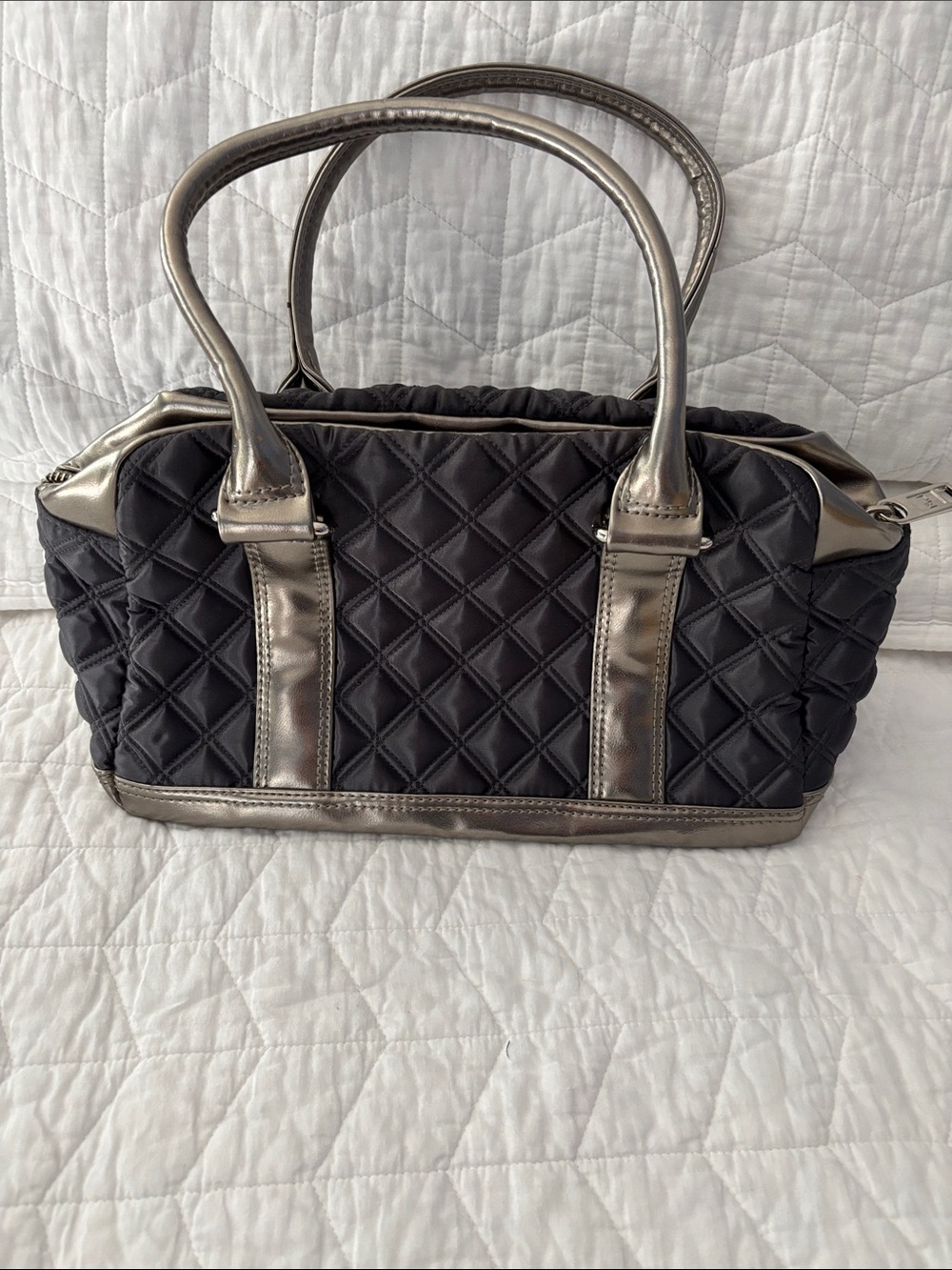 Marc Jacobs Black Quilted Tote with Metallic Silver Trim